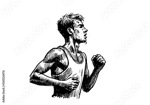 Marathon Runner hand drawn sketch vector illustration