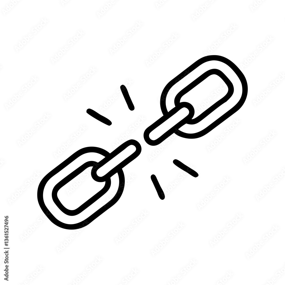 Vector icon of a broken chain link symbolizing disconnect and separation Vector icon of a broken chain link symbolizing disconnect and separation