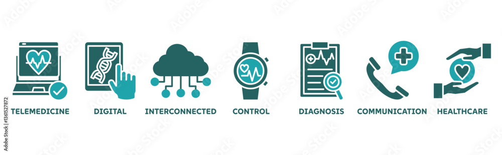 Obraz premium Digital health icon set illustration concept with icon of telemedicine, digital, interconnected, control, diagnosis, communication, healthcare