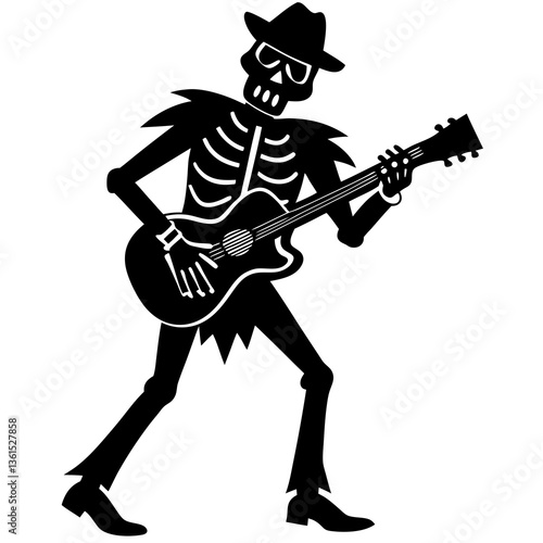 Vector illustration of a cowboy guitarist playing electric guitar at a rock concert