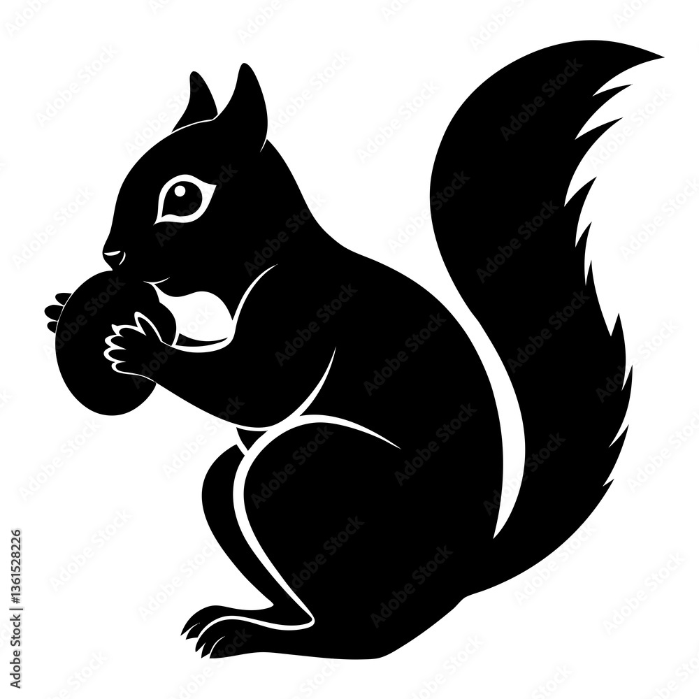 Obraz premium Squirrel hiding nut in it's cheek silhouette vector illustration