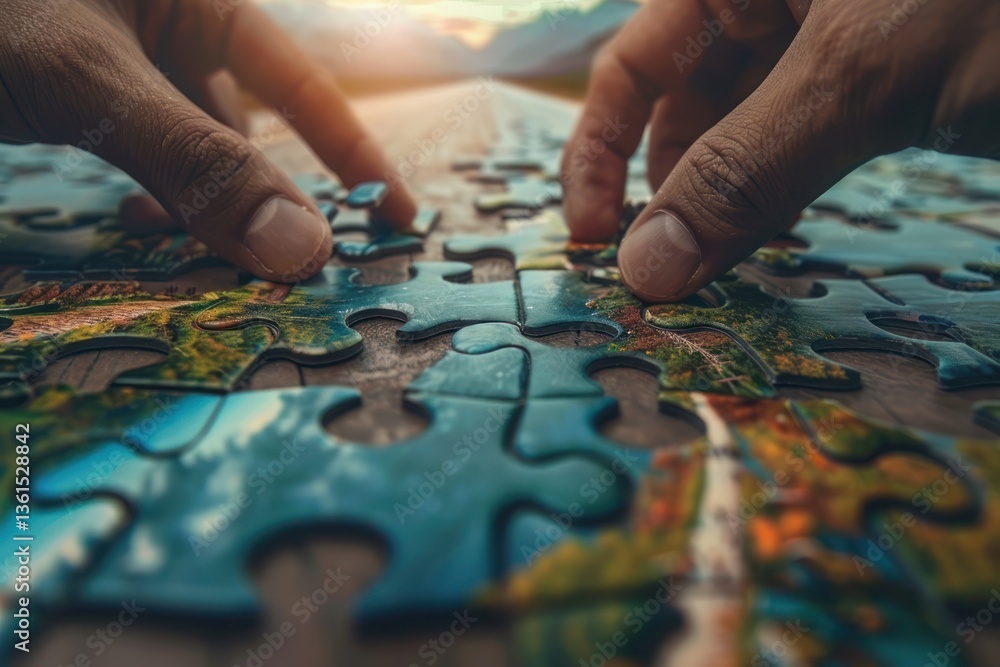 Hands join puzzle pieces, putting the jigsaws team together, business concept Hands join puzzle pieces, putting the jigsaws team together, business concept