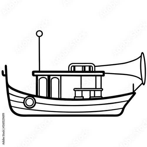 Trumpet trawler line art vector illustration