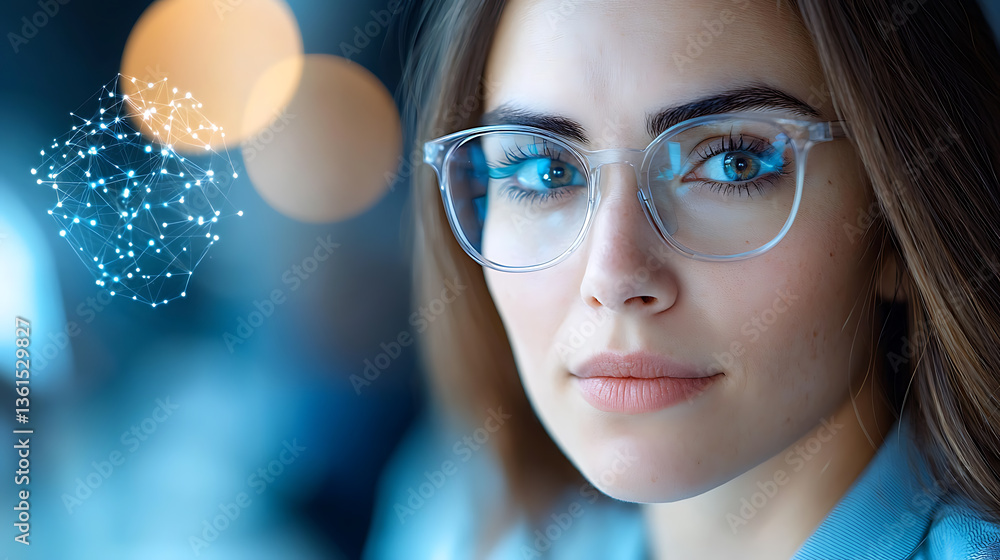 Researcher analyzing holographic quantum particles modern laboratory scientific study high-tech environment close-up view cutting-edge technology