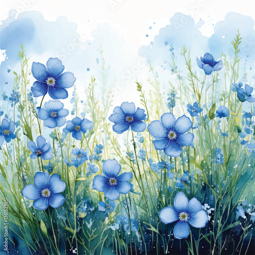 Light blue flower meadow watercolor