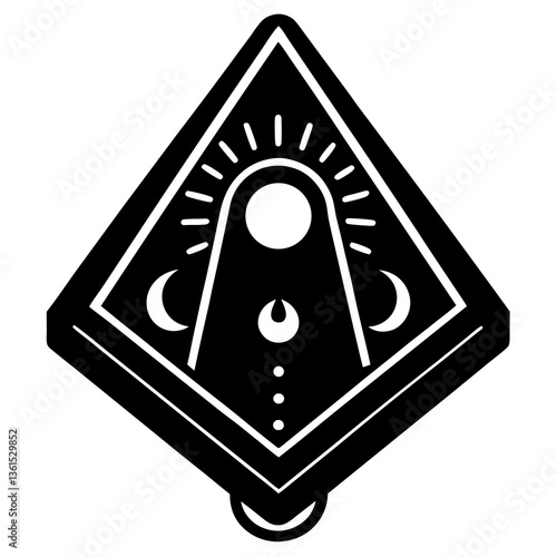 Uija board with planchette moving silhouette vector illustration
