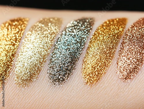 Glitter Swatches on Arm Displaying Metallic Tones with Intense Sparkle and Shimmering Pigment on Skin