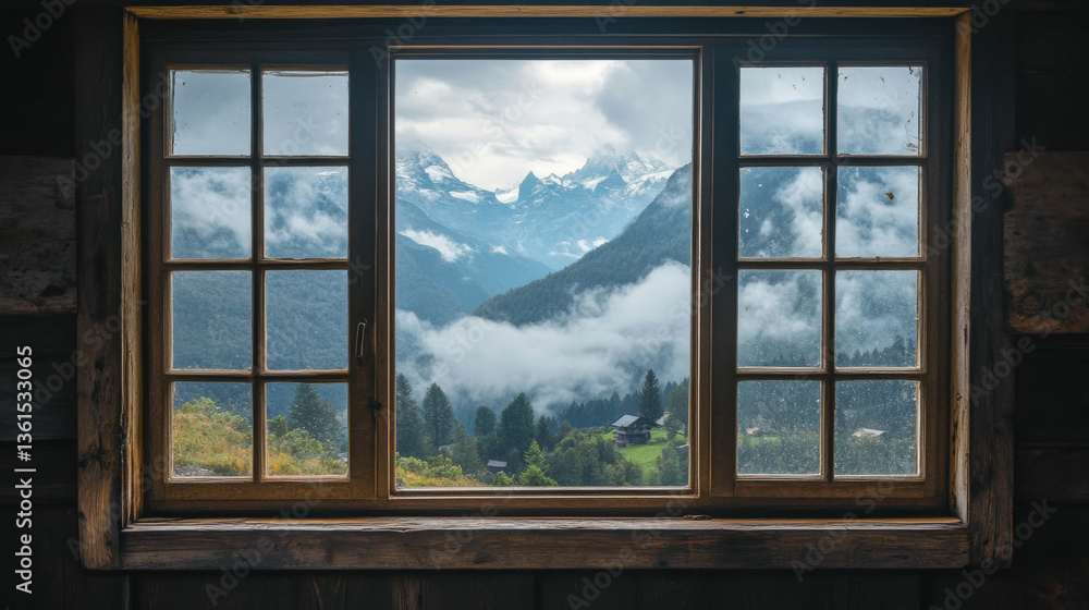 Fototapeta premium Mountain panorama window views scenery nature landscape scene scenery wallpaper backdrop