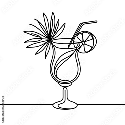cocktail, drink, illustration, line art, minimalist, glass, lemon, leaf, straw, beverage, artistic, black and white, simple, fresh, summer, stylish, design, modern, outline, refreshing, cocktail glass