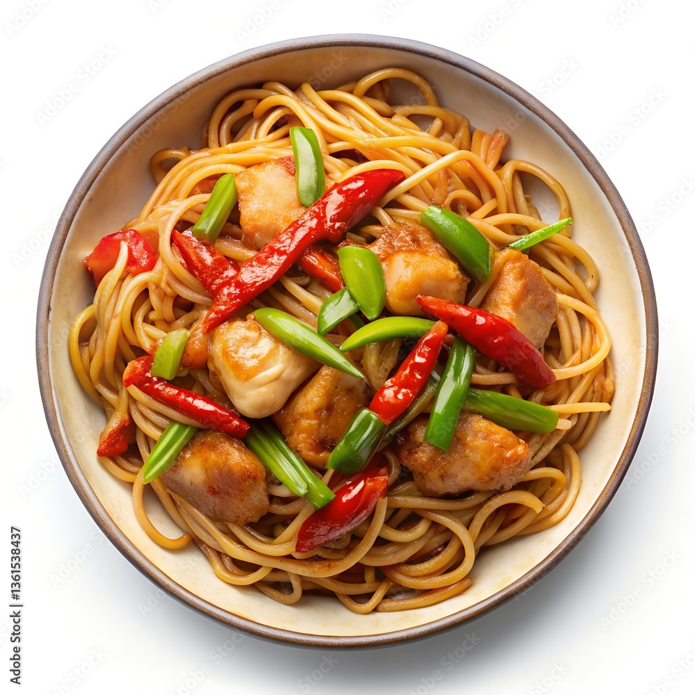 Noodles with vegetables isolated on white background Noodles with vegetables isolated on white background
