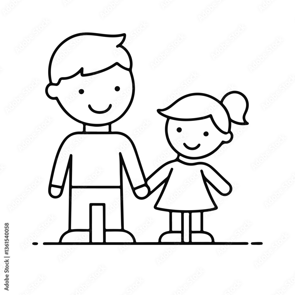 Happy father and daughter holding hands in a simple vector style Happy father and daughter holding hands in a simple vector style