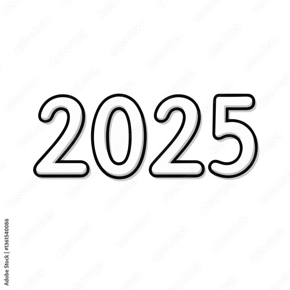 2025 outline illustration in black and white style 2025 outline illustration in black and white style