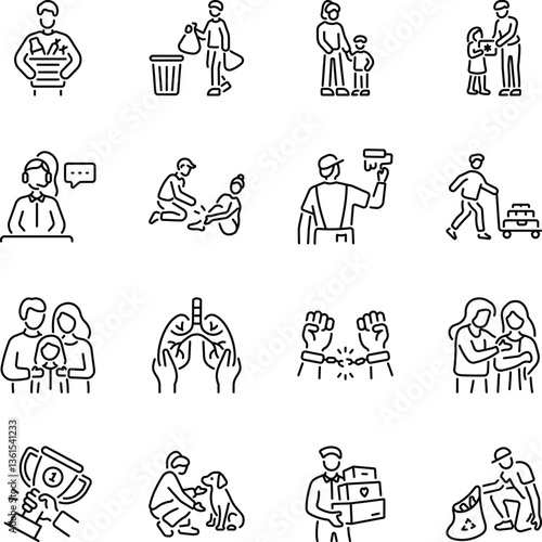 Set of Linear Style Philanthropy Icons 