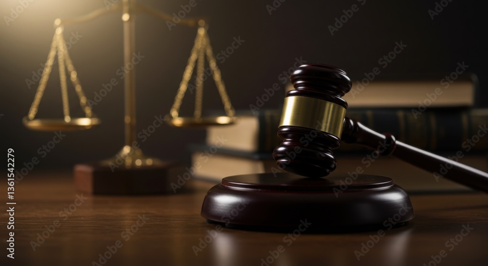 Gavel and Scales of Justice on a Wooden Desk Gavel and Scales of Justice on a Wooden Desk