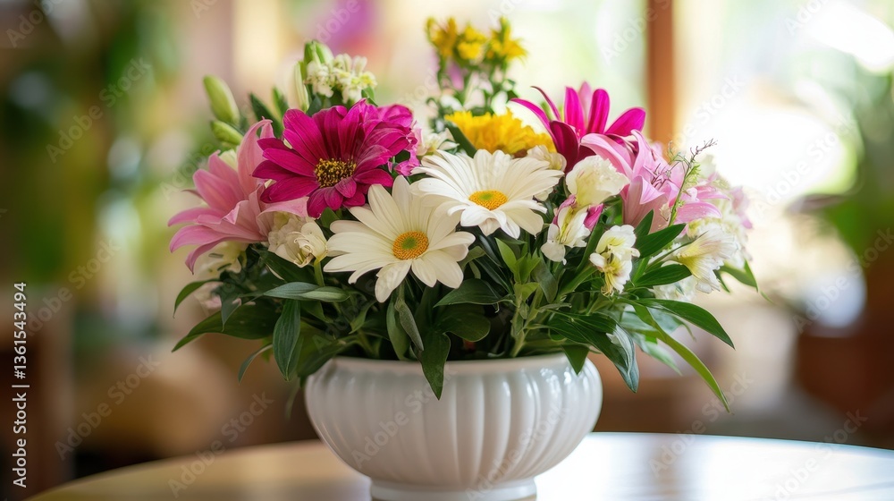 Floral Symphony in Ceramic Vase: A vibrant floral arrangement in a classic ceramic vase, showcasing a kaleidoscope of colorful blossoms and lush green foliage. Floral Symphony in Ceramic Vase: A vibrant floral arrangement in a classic ceramic vase, showcasing a kaleidoscope of colorful blossoms and lush green foliage.
