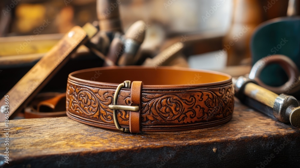 Handcrafted Leather Belt with Intricate Floral Design Handcrafted Leather Belt with Intricate Floral Design