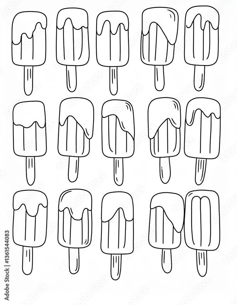 シンプルな線画の溶けているアイス