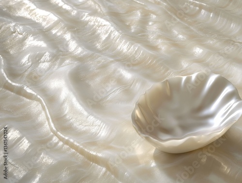 Luminous Oyster Shell on Mother of Pearl: A pristine oyster shell nestles gracefully upon the shimmering surface of mother of pearl.