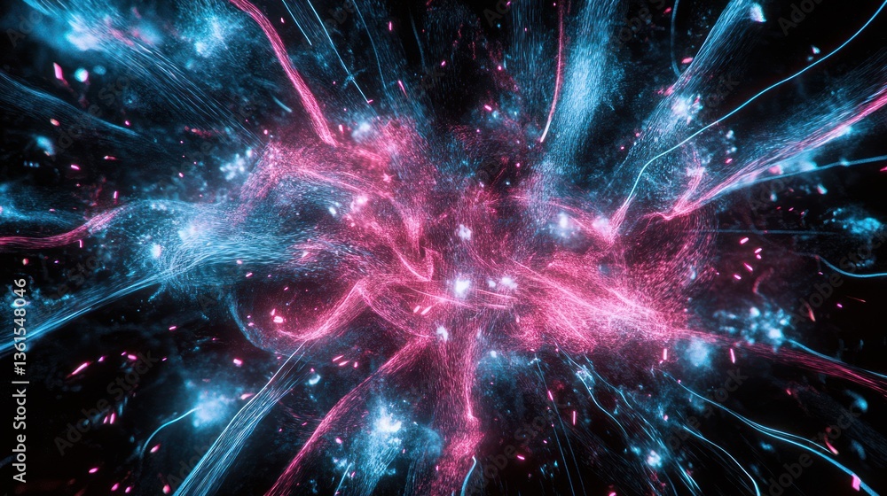 Fototapeta premium Abstract cosmic energy explosion, vibrant colors, dynamic streaks