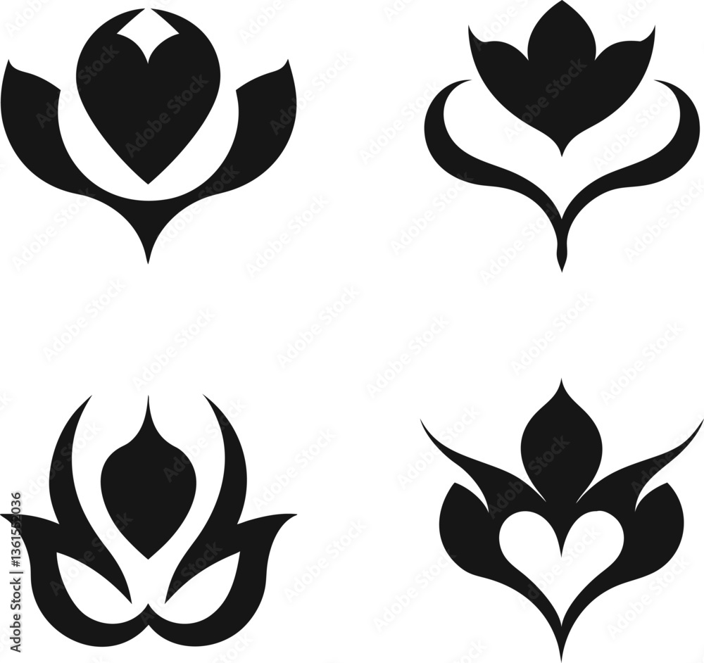 Fototapeta premium Four Elegant Black and White Floral Design Elements