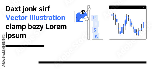 Person climbing ladder marked RISK beside financial chart in browser-thumbs up interface. Ideal for finance, risk management, investment, leadership, data analysis, strategy, simple landing page