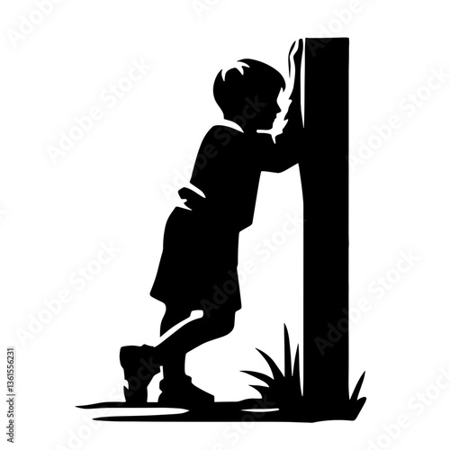 Schoolboy hiding during play silhouette