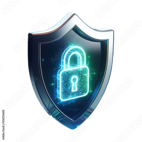 3d Cyber security icon,  secure shield on blue background, lock and key on blue background, security concept with combination lock