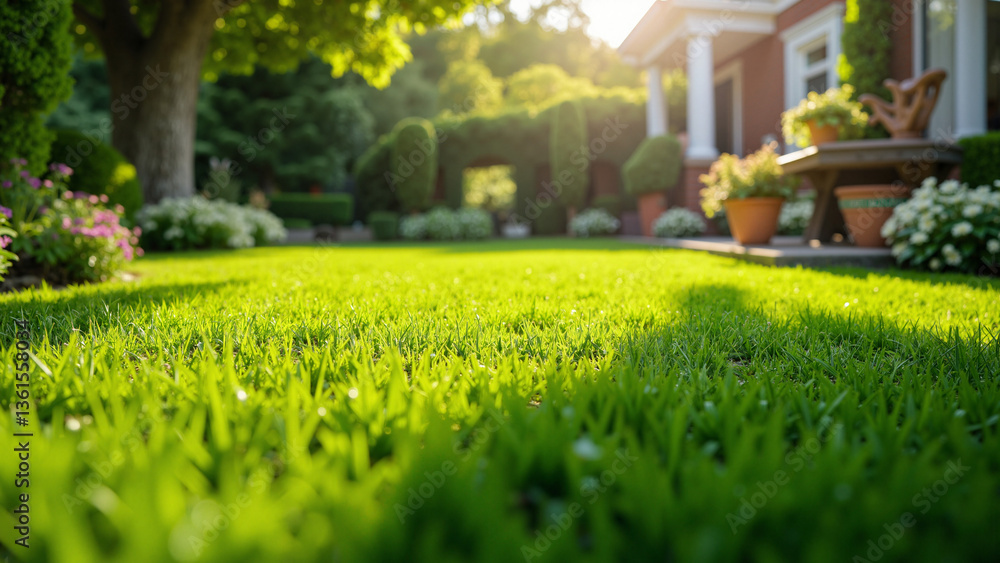 Vibrant Green Lawn Yard Isolated on Transparent Background for Landscaping and Gardening Promotions