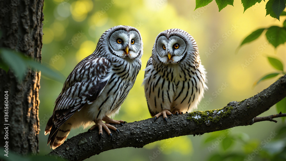Ural Owls Perched on a Branch, Isolated on Transparent Background for Nature Conservation and Wildlife Education Ural Owls Perched on a Branch, Isolated on Transparent Background for Nature Conservation and Wildlife Education