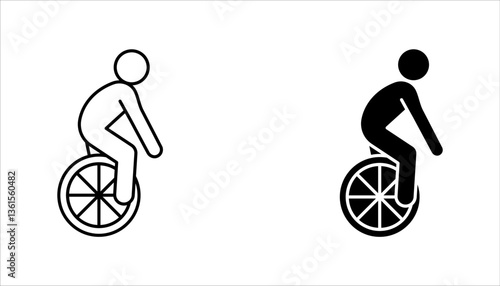 Unicycle icon set, Monocycle icon, juggler cycle thin line vector illustration on white background