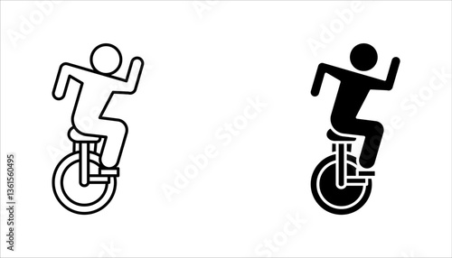 Unicycle icon set, Monocycle icon, juggler cycle thin line vector illustration on white background