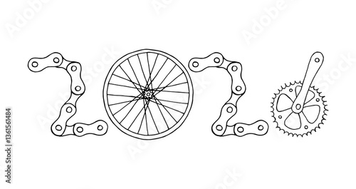Bicycle Happy New Year 2026 white background	