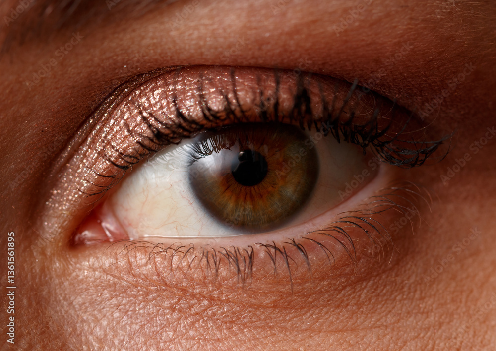 Obraz premium A woman's eye with brown lashes and a brown iris