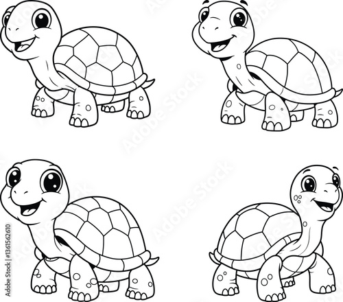 Cute turtles isolated on white background coloring page or kids
