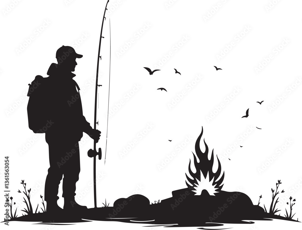 Naklejka premium Fisherman & Outdoor Adventure Vector