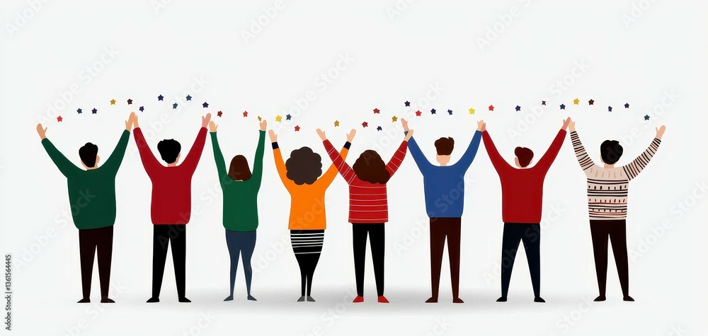 Diverse Group United with Hands Raised Together in Celebration or Support Illustration Diverse Group United with Hands Raised Together in Celebration or Support Illustration