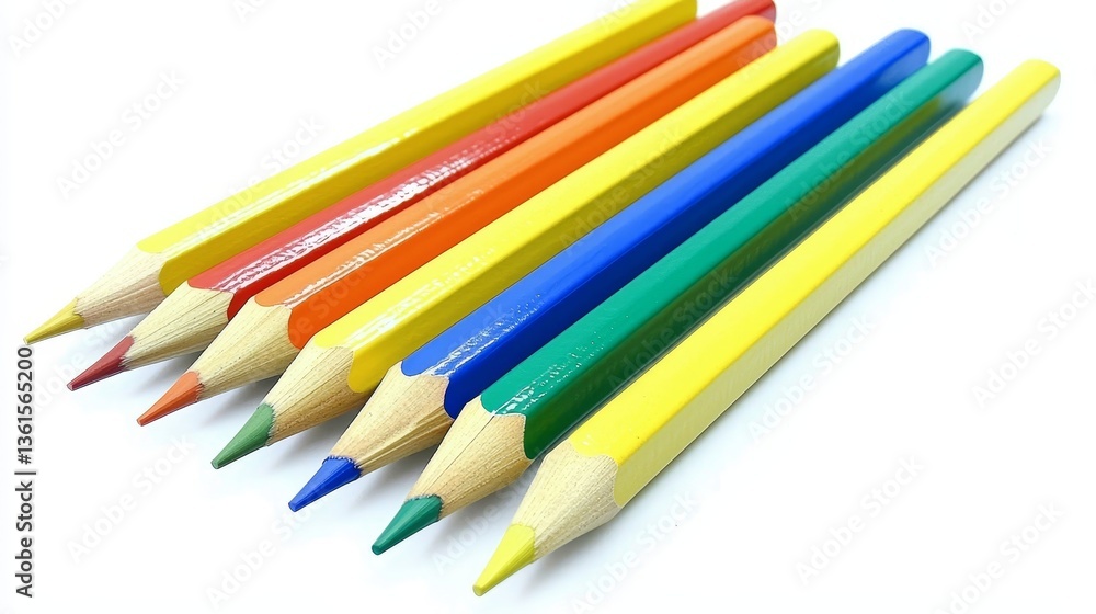 Neatly Arranged Colorful Pencils on a Clean White Background for Creative Projects Neatly Arranged Colorful Pencils on a Clean White Background for Creative Projects