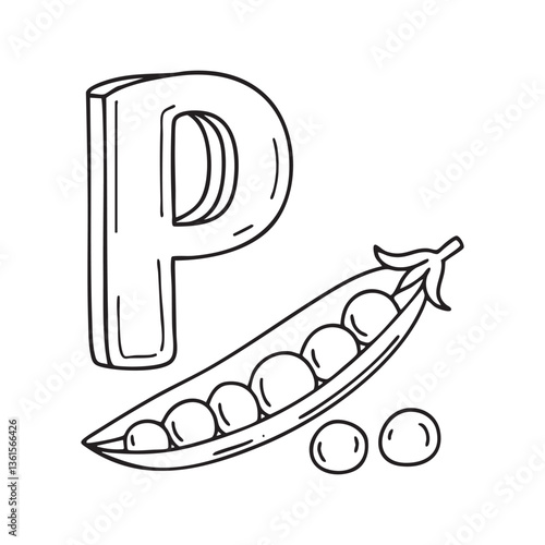 An illustration of letter P stand for pea