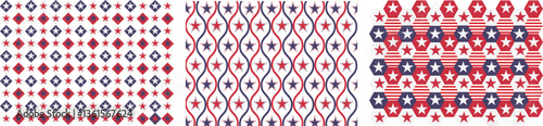 Independence day of America festive seamless pattern. Creative abstract geometric shape background for 4th July trendy design with colorful shapes. Simple and playful print set.