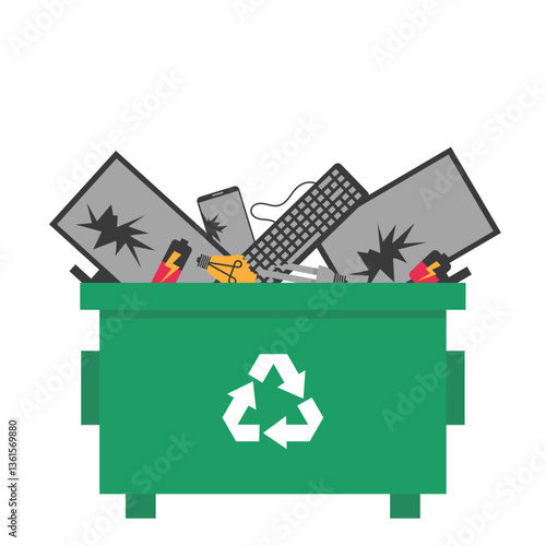 Recycling Bin Filled with Electronic Waste