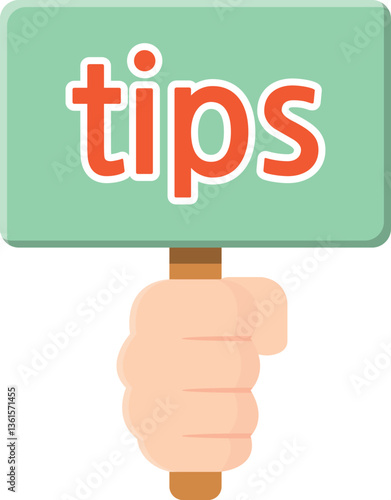 tips 라는 문자가 적힌 팻말을 손으로 들고 있는 모습의 일러스트