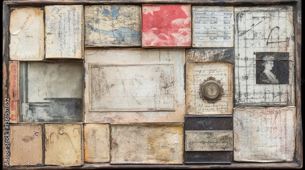 Naklejka premium Antique Collage: A Box of Memories