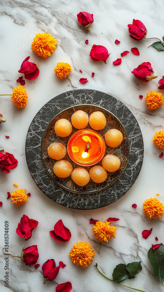 AI generator image of a minimal rakhi in a onyx marble plate with a diya with some festive minimal and some sweets on a white marble background ,Indian Festival: Rakhi with rice, kumkum, sweets AI generator image of a minimal rakhi in a onyx marble plate with a diya with some festive minimal and some sweets on a white marble background ,Indian Festival: Rakhi with rice, kumkum, sweets