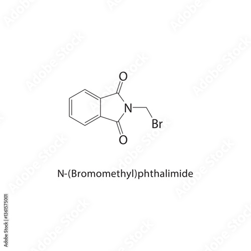N-(Bromomethyl)phthalimide skeletal structure. Phthalimide derivative compound schematic illustration. Simple diagram, chemical formula.