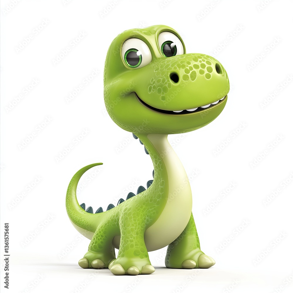 Fototapeta premium Vibrant Green Cartoon Dinosaur Character Isolated on white Background