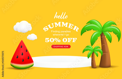 Summer sale with 50% off discount text for business flyers, ads and brochure lay out. Vector illustration summer banner promotion design.