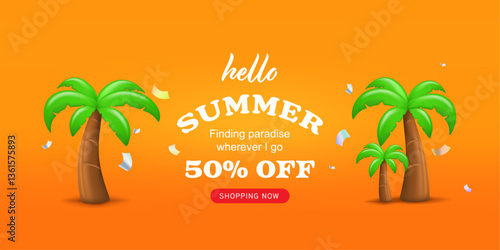 Summer sale with 50% off discount text for business flyers, ads and brochure lay out. Vector illustration summer banner promotion design.