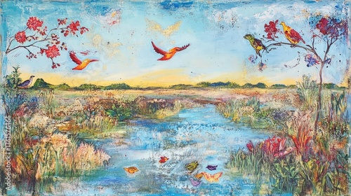 Serene Avian Haven: A Peaceful Wetland Landscape