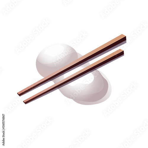 Wooden chopsticks resting on ceramic holders. Traditional chopsticks with white rests
