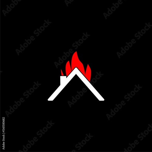  House fire, icon  isolated on black background.